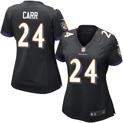 Women's Nike Baltimore Ravens #24 Brandon Carr Game Black Alternate NFL Jersey