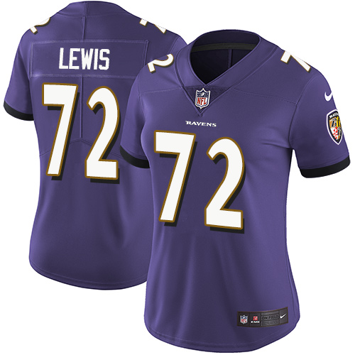 Women's Nike Baltimore Ravens #72 Alex Lewis Purple Team Color Vapor Untouchable Elite Player NFL Jersey