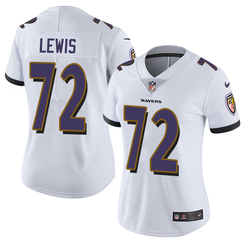 Women's Nike Baltimore Ravens #72 Alex Lewis White Vapor Untouchable Elite Player NFL Jersey