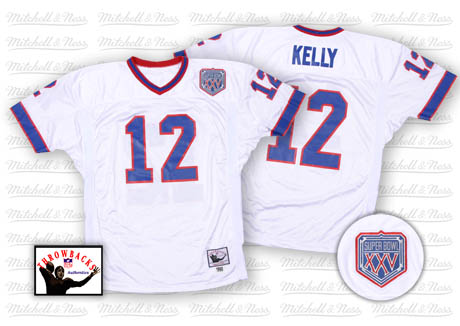 Mitchell And Ness Buffalo Bills #12 Jim Kelly White Authentic Throwback NFL Jersey