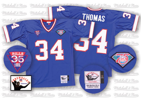 Mitchell And Ness Buffalo Bills #34 Thurman Thomas Royal Blue 35th Anniversary Patch Authentic Throwback NFL Jersey