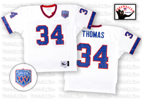 Mitchell And Ness Buffalo Bills #34 Thurman Thomas White Authentic Throwback NFL Jersey