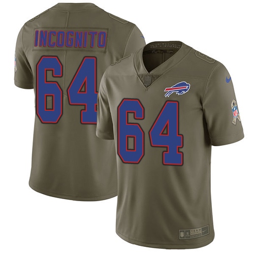 Men's Nike Buffalo Bills #64 Richie Incognito Limited Olive 2017 Salute to Service NFL Jersey