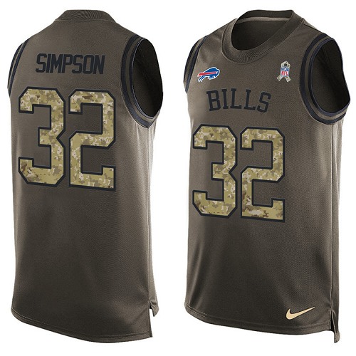 Men's Nike Buffalo Bills #32 O. J. Simpson Limited Green Salute to Service Tank Top NFL Jersey