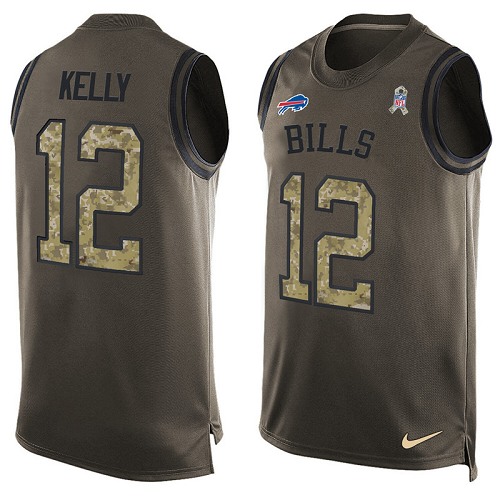 Men's Nike Buffalo Bills #12 Jim Kelly Limited Green Salute to Service Tank Top NFL Jersey