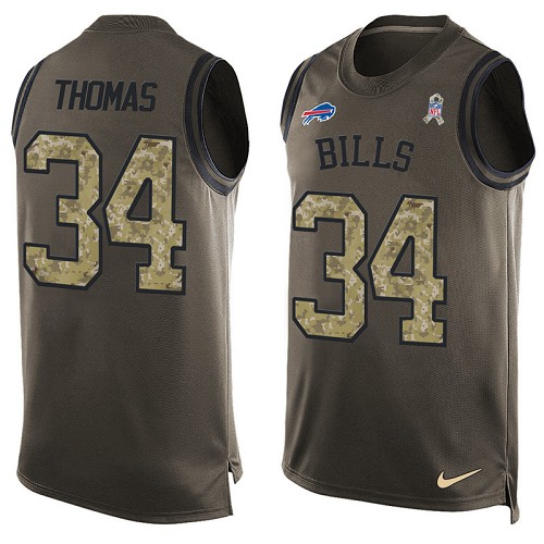 Men's Nike Buffalo Bills #34 Thurman Thomas Limited Green Salute to Service Tank Top NFL Jersey