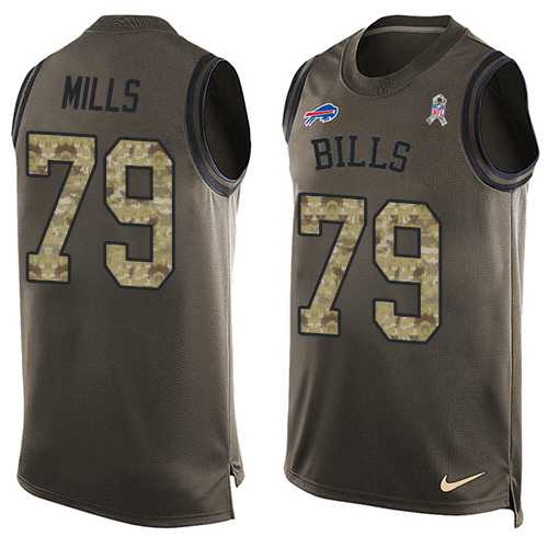 Men's Nike Buffalo Bills #79 Jordan Mills Limited Green Salute to Service Tank Top NFL Jersey