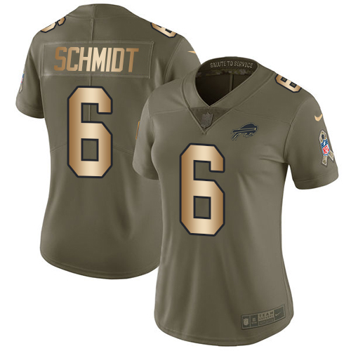 Women's Nike Buffalo Bills #6 Colton Schmidt Limited Olive/Gold 2017 Salute to Service NFL Jersey