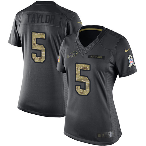 Women's Nike Buffalo Bills #5 Tyrod Taylor Limited Black 2016 Salute to Service NFL Jersey