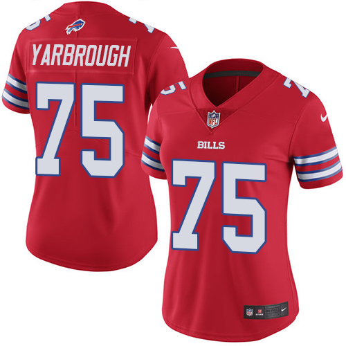 Women's Nike Buffalo Bills #75 Eddie Yarbrough Limited Red Rush Vapor Untouchable NFL Jersey