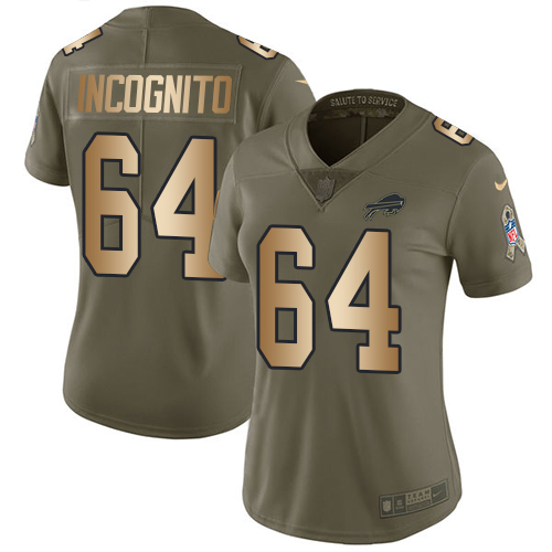 Women's Nike Buffalo Bills #64 Richie Incognito Limited Olive/Gold 2017 Salute to Service NFL Jersey