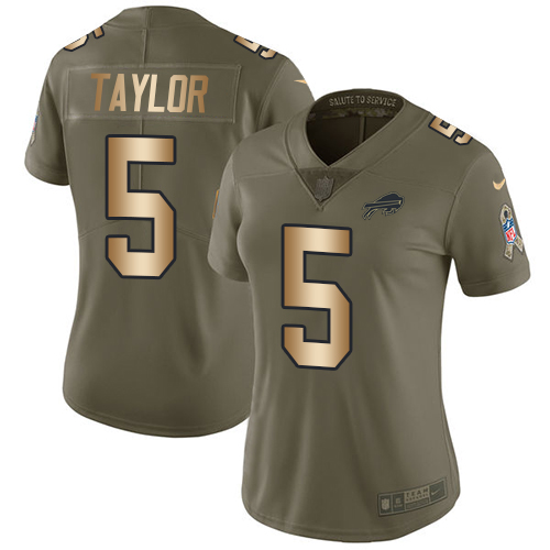 Women's Nike Buffalo Bills #5 Tyrod Taylor Limited Olive/Gold 2017 Salute to Service NFL Jersey