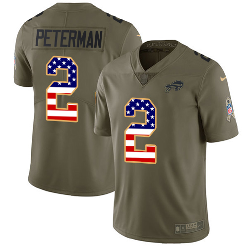 Men's Nike Buffalo Bills #2 Nathan Peterman Limited Olive/USA Flag 2017 Salute to Service NFL Jersey