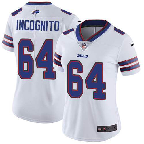 Women's Nike Buffalo Bills #64 Richie Incognito White Vapor Untouchable Elite Player NFL Jersey