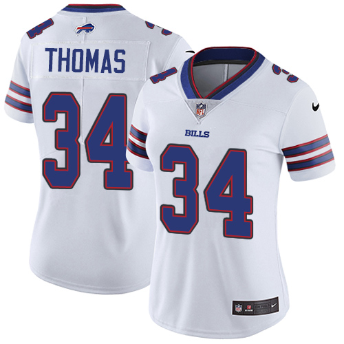 Women's Nike Buffalo Bills #34 Thurman Thomas White Vapor Untouchable Limited Player NFL Jersey