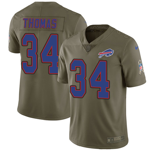 Men's Nike Buffalo Bills #34 Thurman Thomas Limited Olive 2017 Salute to Service NFL Jersey