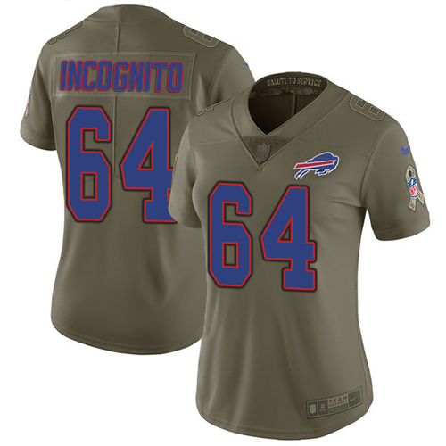 Women's Nike Buffalo Bills #64 Richie Incognito Limited Olive 2017 Salute to Service NFL Jersey