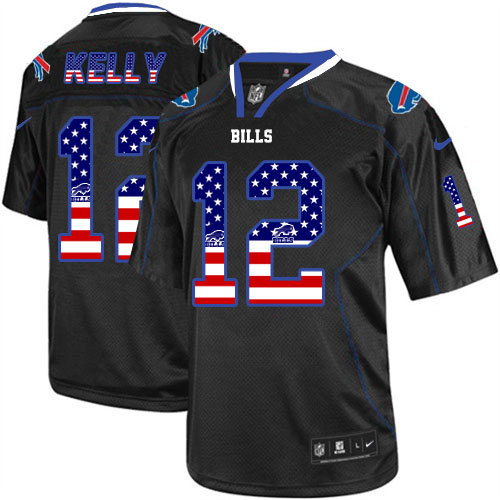 Men's Nike Buffalo Bills #12 Jim Kelly Elite Black USA Flag Fashion NFL Jersey
