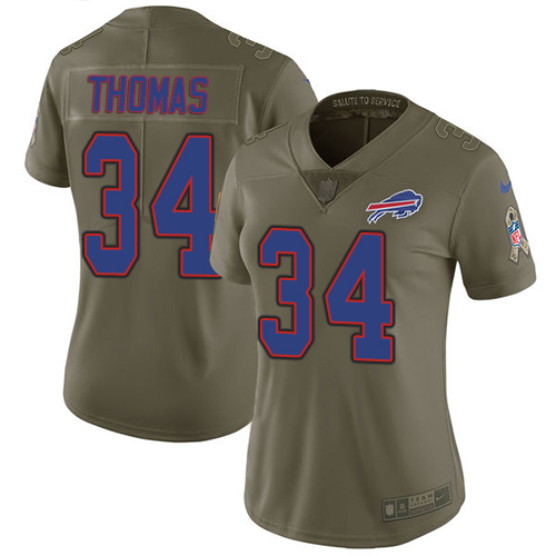 Women's Nike Buffalo Bills #34 Thurman Thomas Limited Olive 2017 Salute to Service NFL Jersey