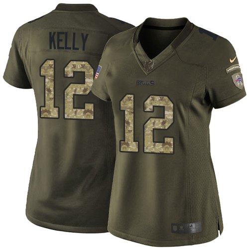 Women's Nike Buffalo Bills #12 Jim Kelly Elite Green Salute to Service NFL Jersey