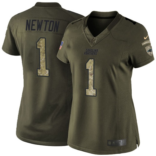 Women's Nike Carolina Panthers #1 Cam Newton Elite Green Salute to Service NFL Jersey