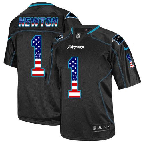 Men's Nike Carolina Panthers #1 Cam Newton Elite Black USA Flag Fashion NFL Jersey