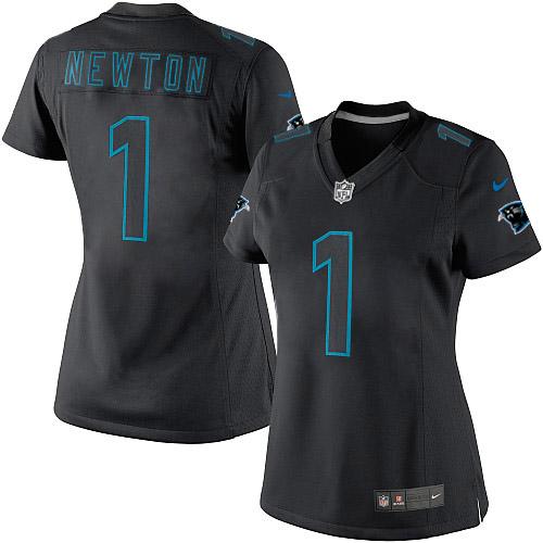 Women's Nike Carolina Panthers #1 Cam Newton Limited Black Impact NFL Jersey