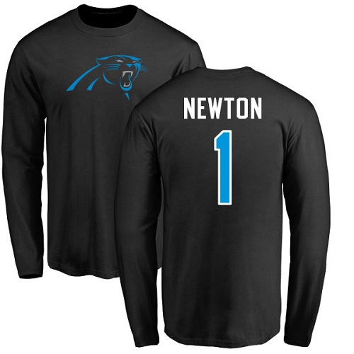 NFL Nike Carolina Panthers #1 Cam Newton Black Name & Number Logo Long Sleeve T-Shirt