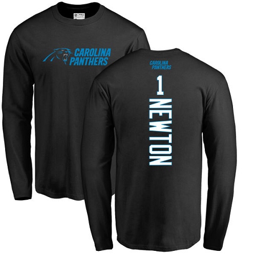 NFL Nike Carolina Panthers #1 Cam Newton Black Backer Long Sleeve T-Shirt