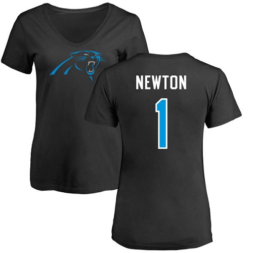 NFL Women's Nike Carolina Panthers #1 Cam Newton Black Name & Number Logo Slim Fit T-Shirt
