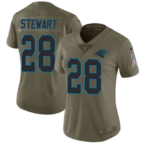 Women's Nike Carolina Panthers #28 Jonathan Stewart Limited Olive 2017 Salute to Service NFL Jersey