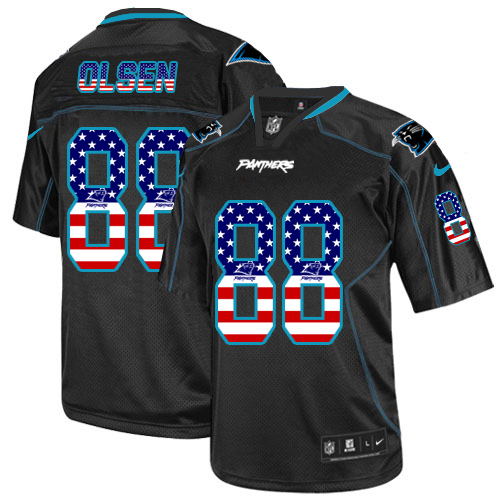 Men's Nike Carolina Panthers #88 Greg Olsen Elite Black USA Flag Fashion NFL Jersey
