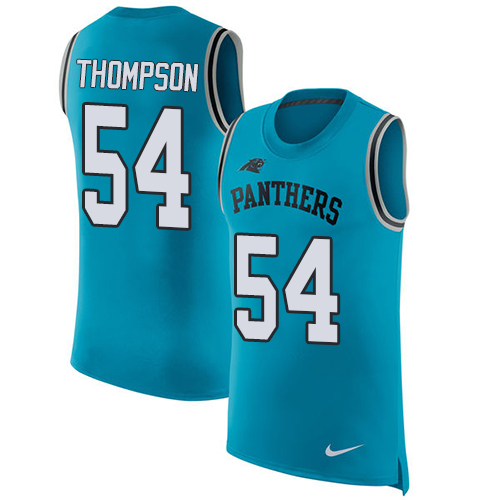 Men's Nike Carolina Panthers #54 Shaq Thompson Blue Rush Player Name & Number Tank Top NFL Jersey