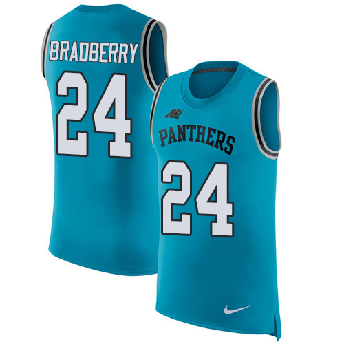 Men's Nike Carolina Panthers #24 James Bradberry Blue Rush Player Name & Number Tank Top NFL Jersey