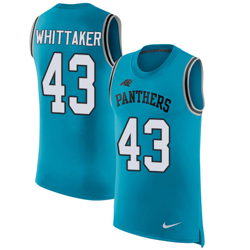 Men's Nike Carolina Panthers #43 Fozzy Whittaker Blue Rush Player Name & Number Tank Top NFL Jersey