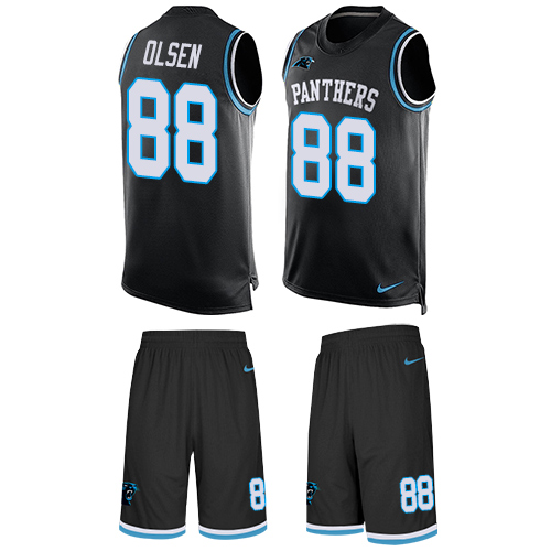 Men's Nike Carolina Panthers #88 Greg Olsen Limited Black Tank Top Suit NFL Jersey