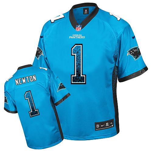 Youth Nike Carolina Panthers #1 Cam Newton Elite Blue Drift Fashion NFL Jersey