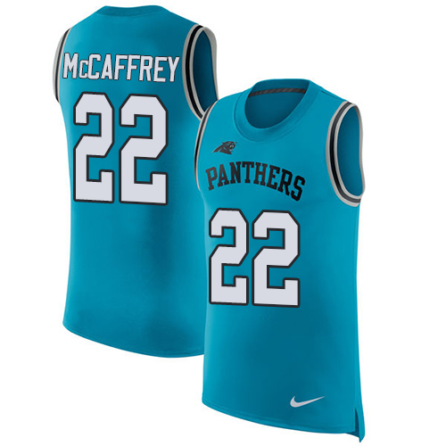 Men's Nike Carolina Panthers #22 Christian McCaffrey Blue Rush Player Name & Number Tank Top NFL Jersey