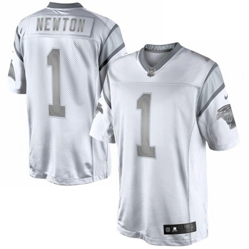 Men's Nike Carolina Panthers #1 Cam Newton Limited White Platinum NFL Jersey