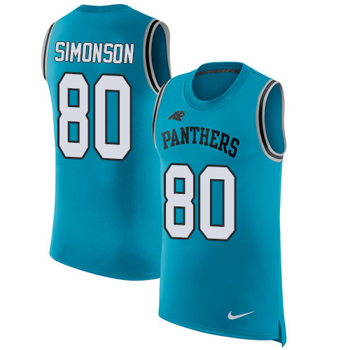 Men's Nike Carolina Panthers #80 Scott Simonson Blue Rush Player Name & Number Tank Top NFL Jersey