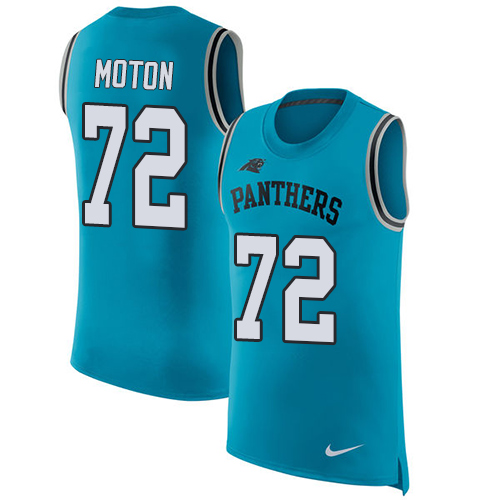 Men's Nike Carolina Panthers #72 Taylor Moton Blue Rush Player Name & Number Tank Top NFL Jersey