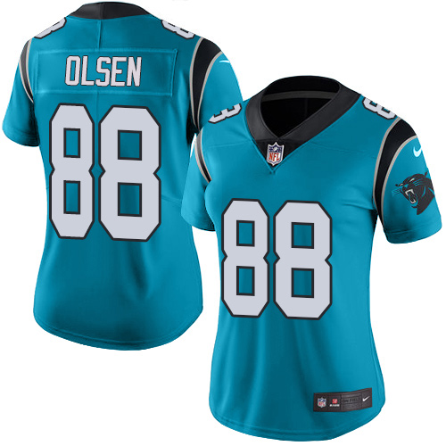Women's Nike Carolina Panthers #88 Greg Olsen Limited Blue Rush Vapor Untouchable NFL Jersey