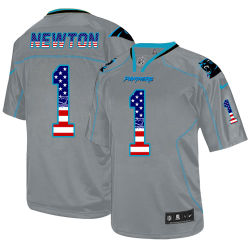 Men's Nike Carolina Panthers #1 Cam Newton Elite Grey USA Flag Fashion NFL Jersey