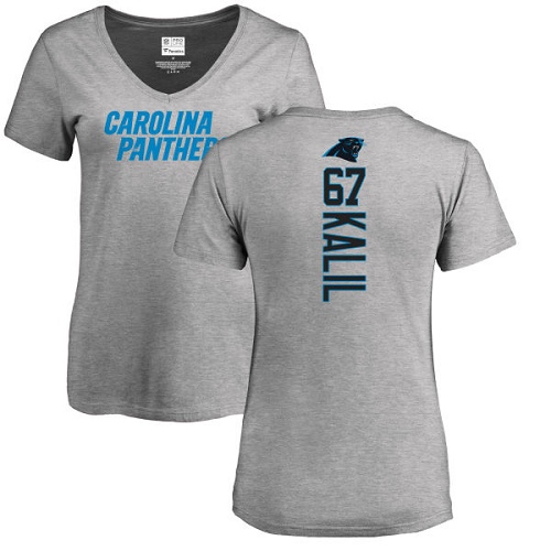 NFL Women's Nike Carolina Panthers #67 Ryan Kalil Ash Backer V-Neck T-Shirt