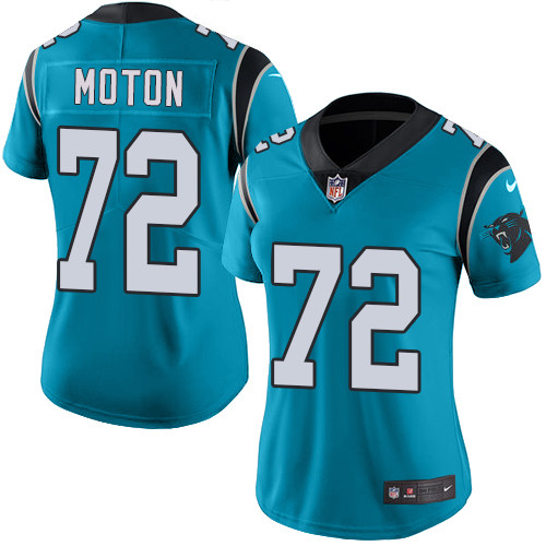 Women's Nike Carolina Panthers #72 Taylor Moton Limited Blue Rush Vapor Untouchable NFL Jersey