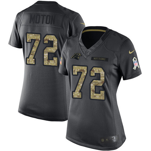 Women's Nike Carolina Panthers #72 Taylor Moton Limited Black 2016 Salute to Service NFL Jersey