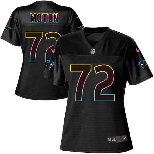 Women's Nike Carolina Panthers #72 Taylor Moton Game Black Fashion NFL Jersey