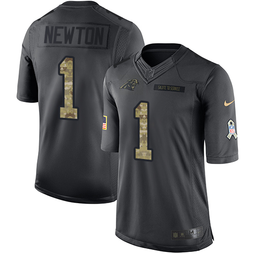 Men's Nike Carolina Panthers #1 Cam Newton Limited Black 2016 Salute to Service NFL Jersey