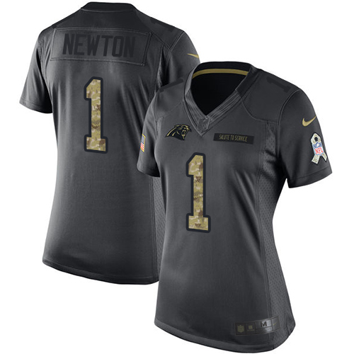 Women's Nike Carolina Panthers #1 Cam Newton Limited Black 2016 Salute to Service NFL Jersey