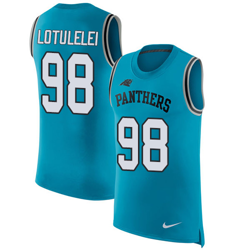 Men's Nike Carolina Panthers #98 Star Lotulelei Blue Rush Player Name & Number Tank Top NFL Jersey